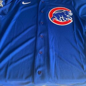 Blue Nike Button-Up Chicago Cubs Jersey